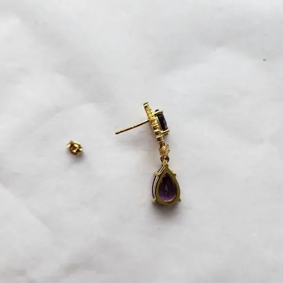 Amethyst Earrings Post Back 925 Sterling Silver Gold Vermeil Dangle New Romantic - Picture 5 of 9